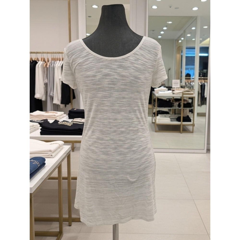 Cabi Short Sleeve T-Shirt Dress Pullover Size S White Gray